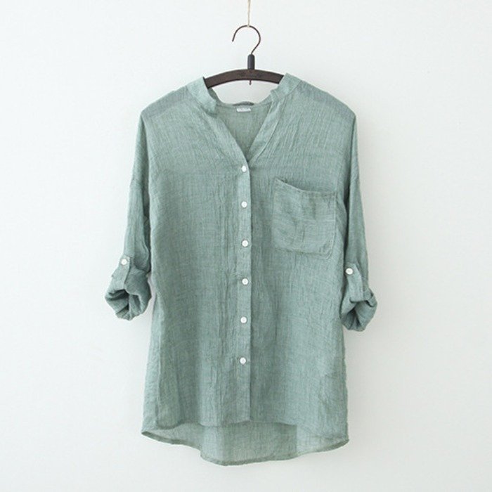 A large number of spot sunscreen clothing Japanese smallloose cotton seven female linen shirt collar shirt sleeve