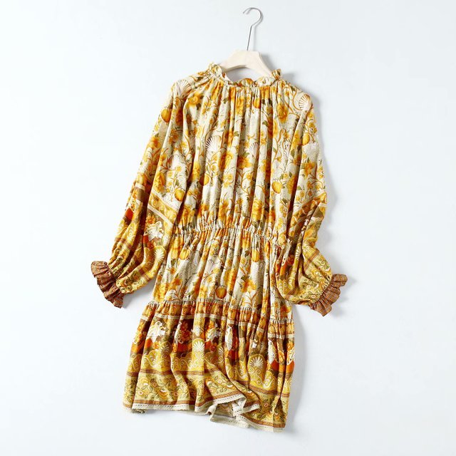 Printed V-neck long sleeve dress - Image 2