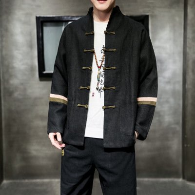 Contrast color buckle cotton and linen jacket - Image 4