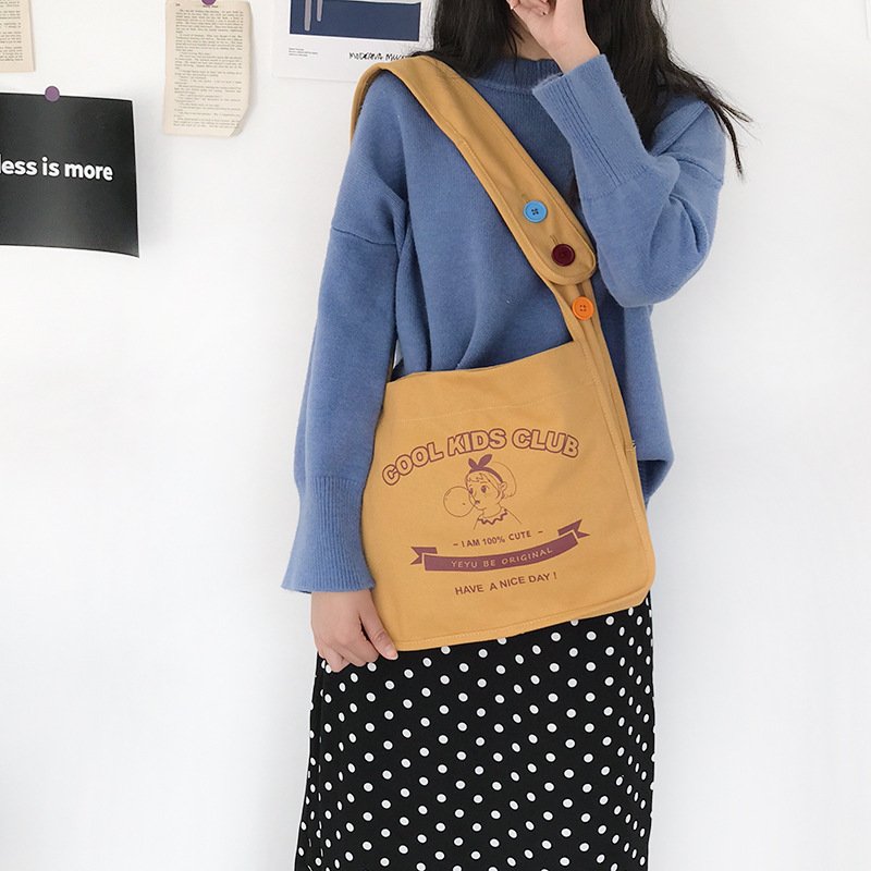 Blowing Bubble Girl Canvas Wide Shoulder Strap Color Button Shoulder Diagonal Bag - Image 2