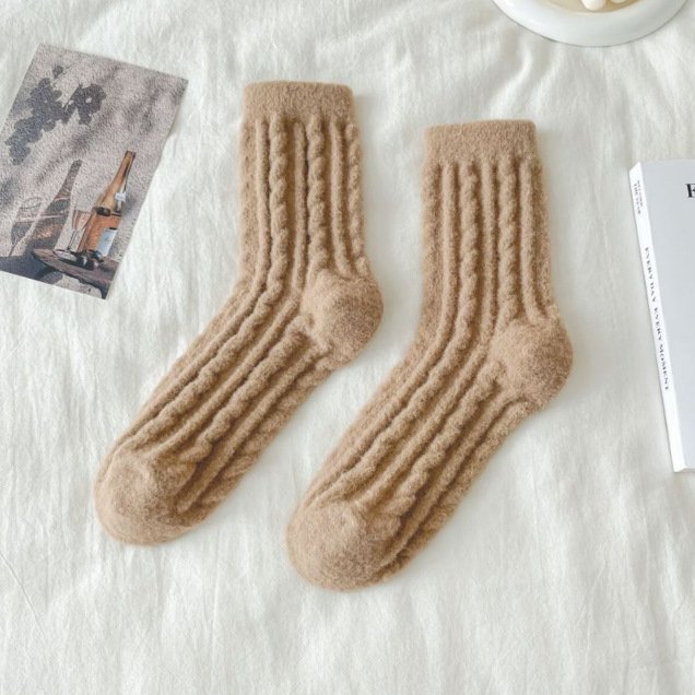 Thick Solid-color Mid-calf Cotton Socks For Women - Image 10