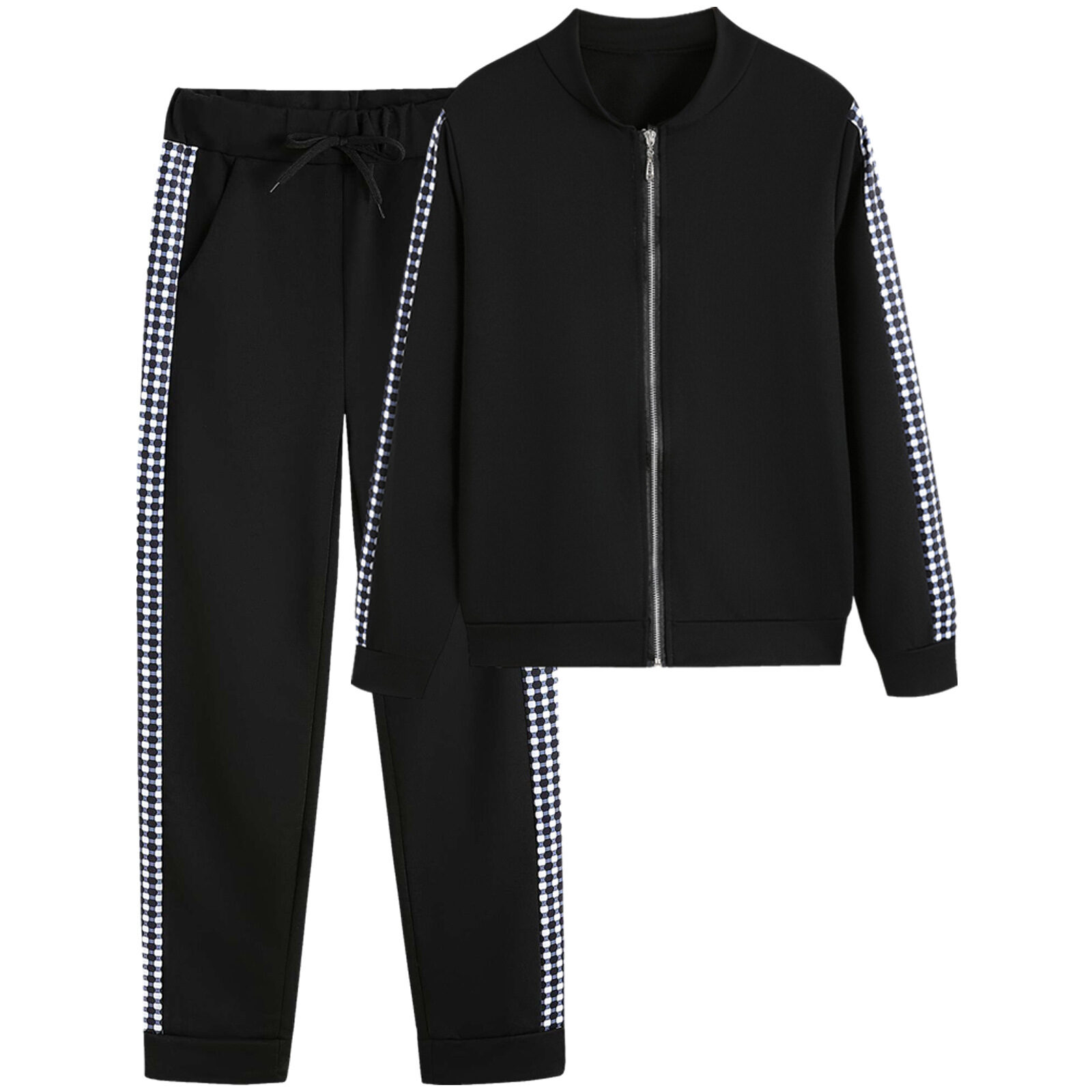 Women's Sports And Leisure Zipper Stitching Plaid Suit - Image 5