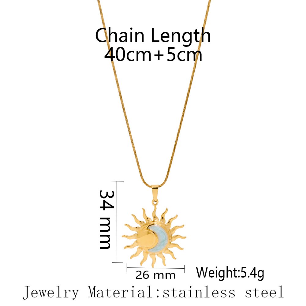 A Drip Oil Sun Shaped Stainless Steel Women's Pendant Necklace - Image 3