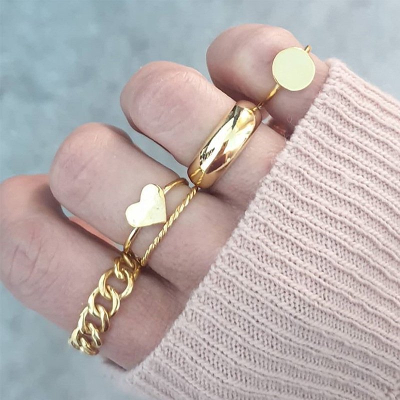 Geometric Hip Hop Gold-plated Love Ring Set Combination Street Shot - Image 4