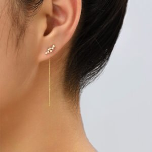 Korean Fashion Earrings Simple Long-style Tassel Copper Micro-inlay Zircon Earrings