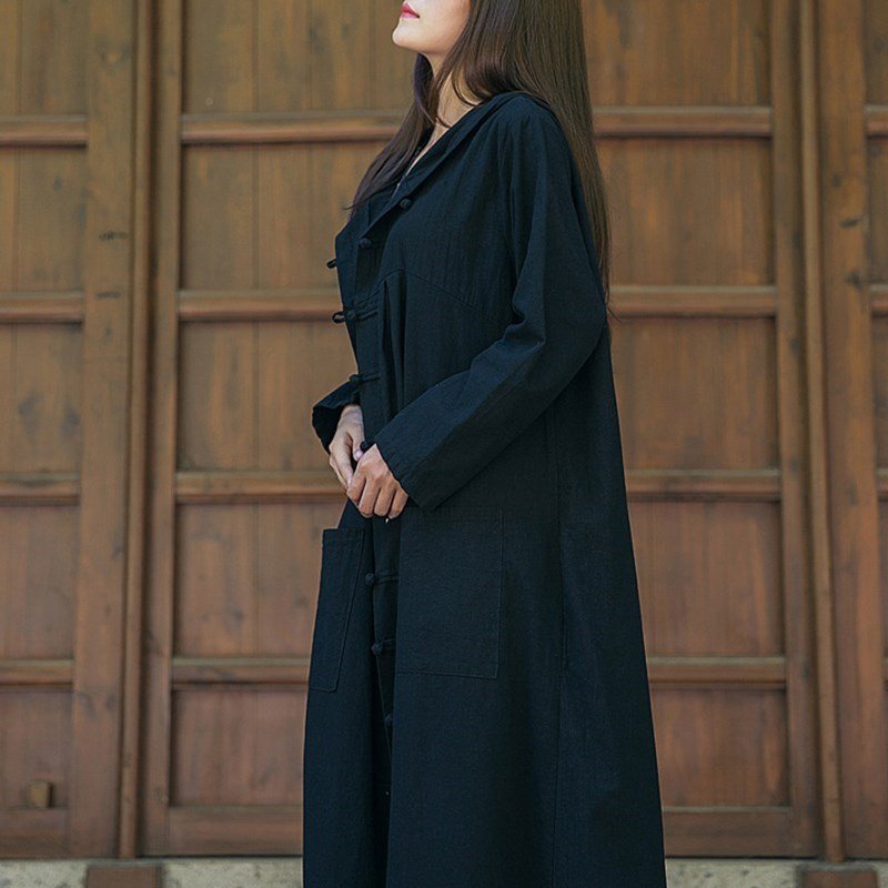 Cotton and linen long cloak windbreaker jacket ladies - Image 3