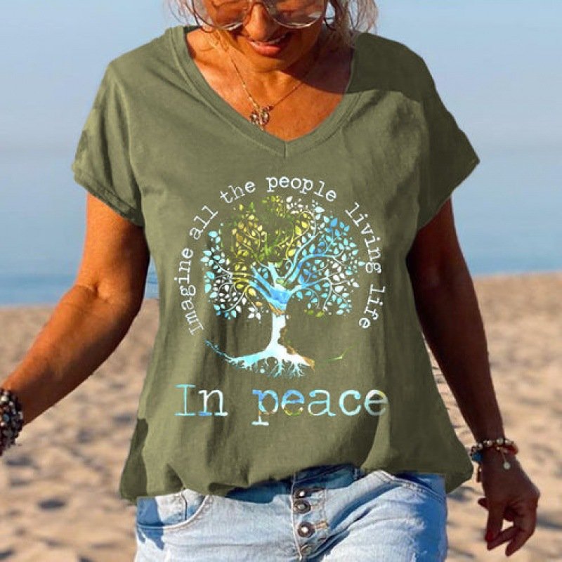 Loose Fashion V-neck Cartoon Digital Printed T-shirt - Image 17