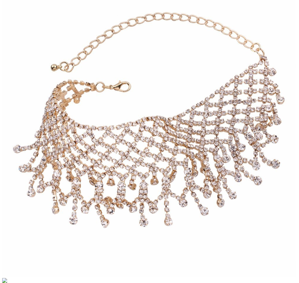 Women Rhinestone Fringed Necklace Chain - Image 5