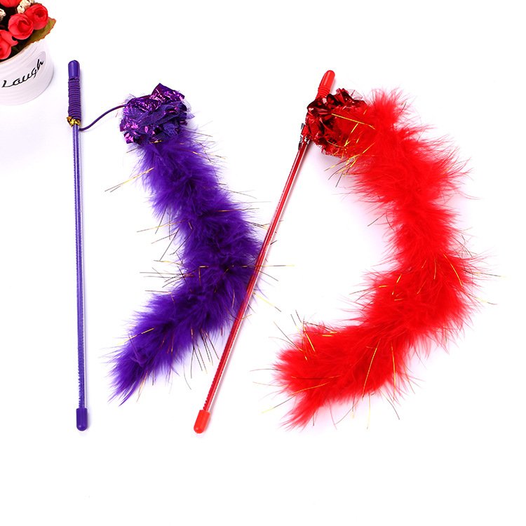 Purple Cat Teasing Stick Toy Interactive Stick Sparkly Feather Boa With Crinkle Ball Tease Cat Rod Funny Cute Pet Supplies For Cat Training Indoor Cats Cat Toys Interactive For Indoor Cats - Image 4