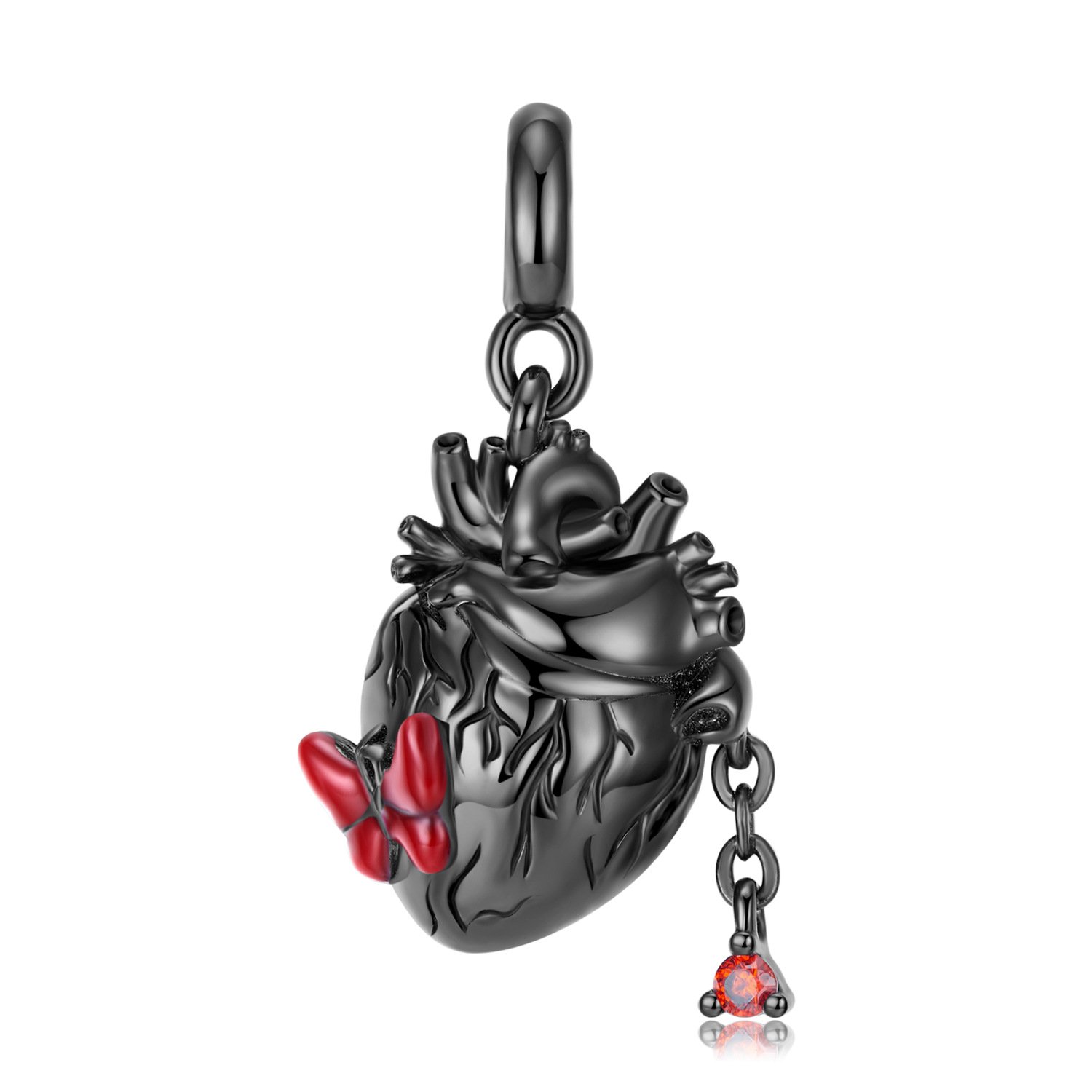 S925 Silver Plated Black Gold Heart Necklace Women's Sweater Chain - Image 3
