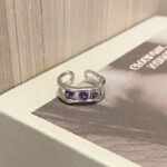 Light Luxury Sweet Cool Geometric Purple Zircon Open Ring Niche Cold Style