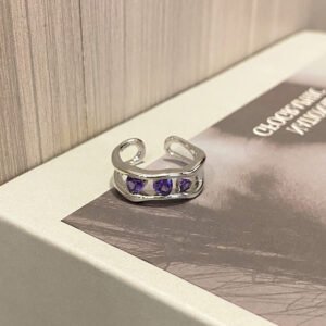 Light Luxury Sweet Cool Geometric Purple Zircon Open Ring Niche Cold Style