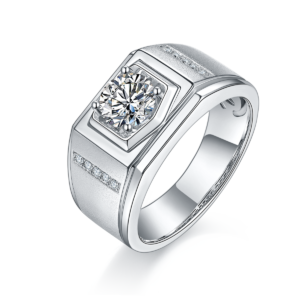 Men's 1-carat Luxury And Fashionable Light Luxury Jewelry Silver Ring Set With Top-quality Moissanite, S925 Silver-plated Platinum