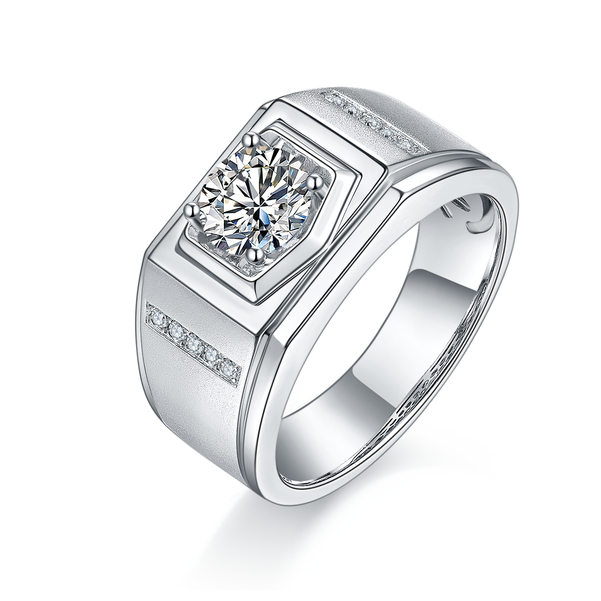 Men's 1-carat Luxury And Fashionable Light Luxury Jewelry Silver Ring Set With Top-quality Moissanite, S925 Silver-plated Platinum