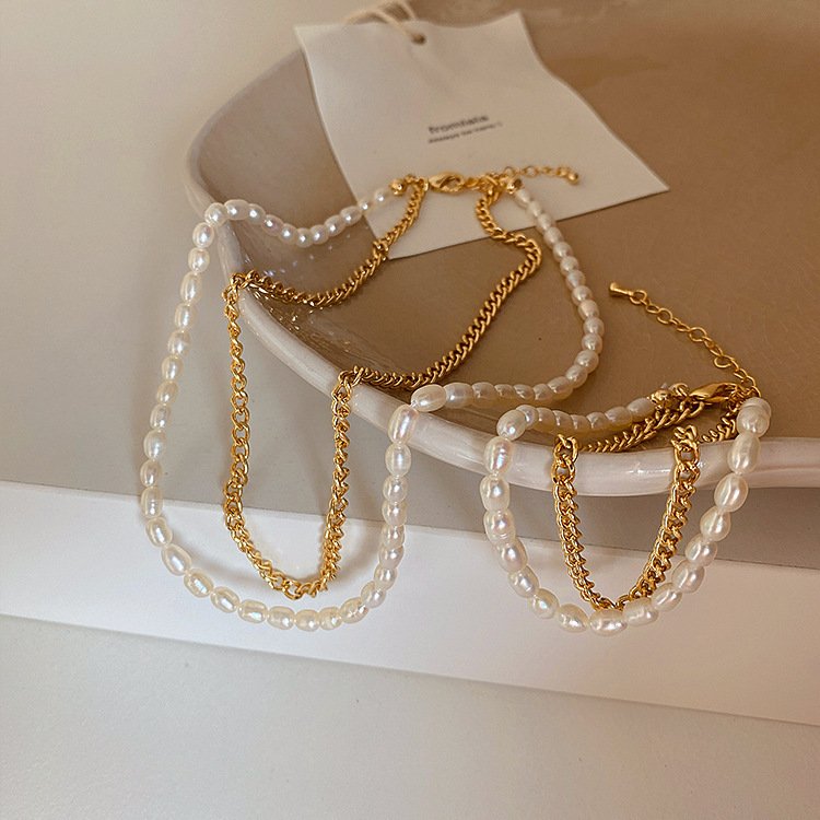 Vintage Chain Freshwater Pearl Double Bracelet - Image 2