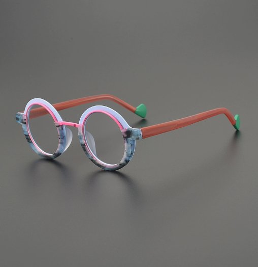 Retro And Versatile Color-blocked Round Glasses Frame - Image 7