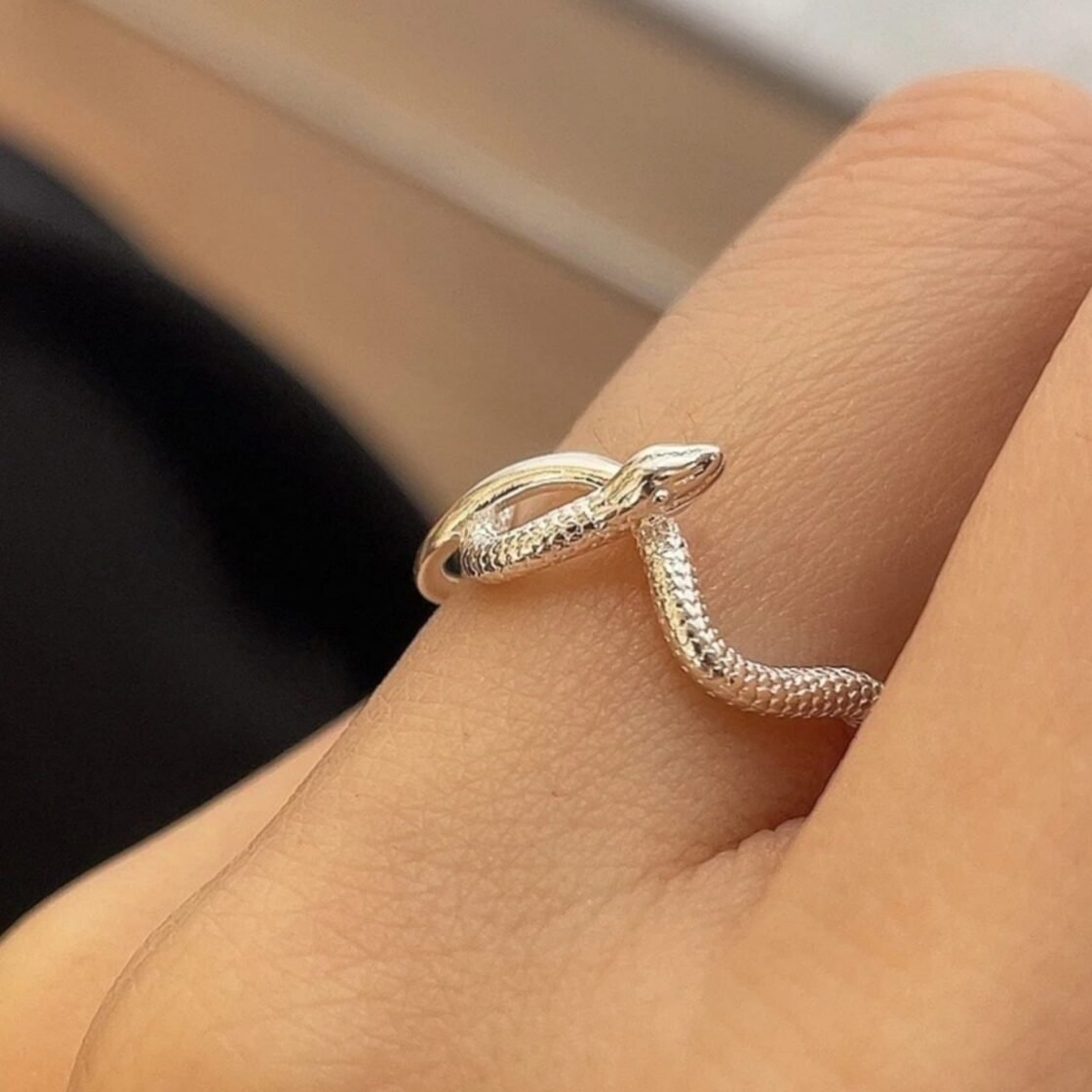 1pc 999 Sterling Silver Matte Snake Open Ring, Minimalist & Edgy, Perfect For Daily, Dating & Gifting, Ideal Valentine's Gift - Image 3
