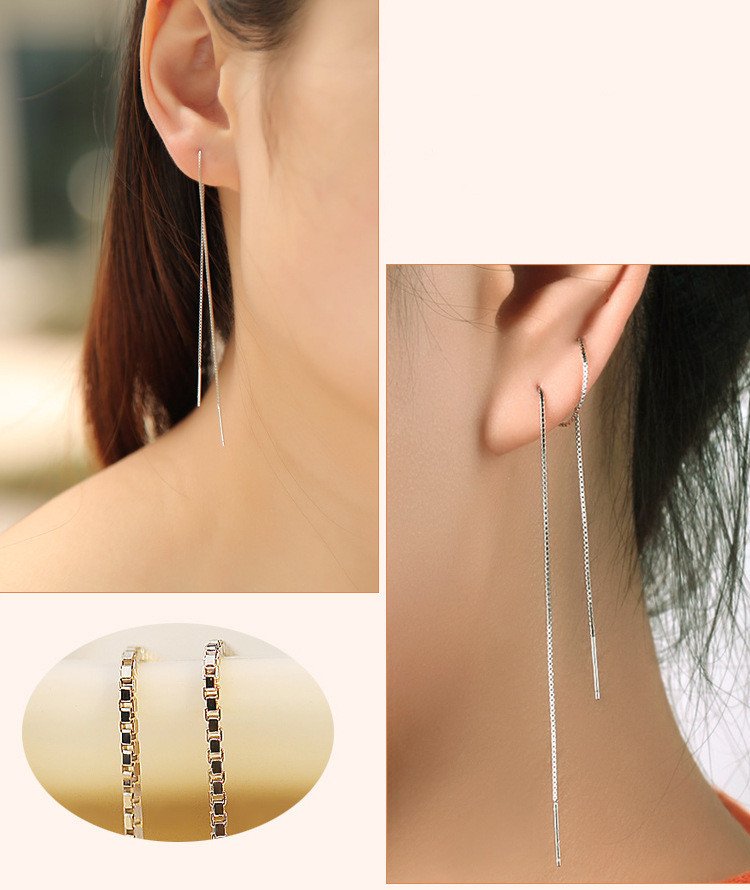 Long simple tassel silver earrings - Image 3
