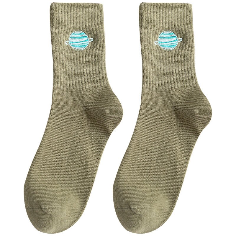 Embroidered Planet Cotton Student Tide Socks - Image 6