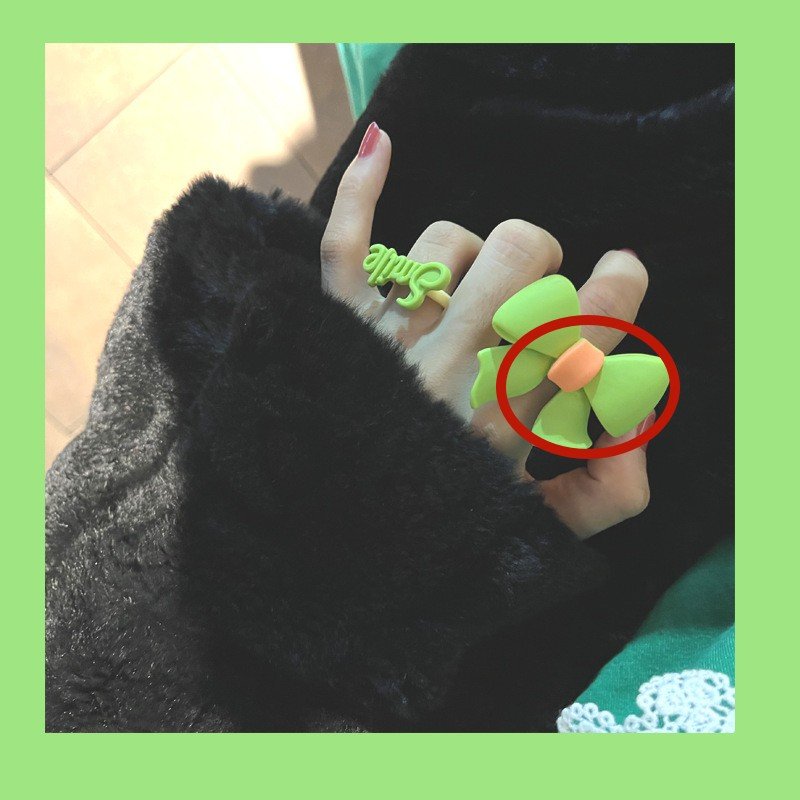 Korean Delicate Cute Green Exaggerated Bear Bow Ring Female - Image 4