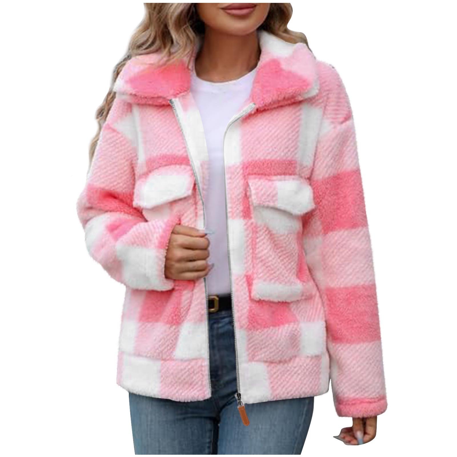 Double-Sided Polar Fleece Plaid Zip-Up Fluffy Coat - Image 3