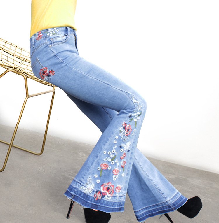 Denim Flared Pants Women Embroidered Embroidery - Image 6