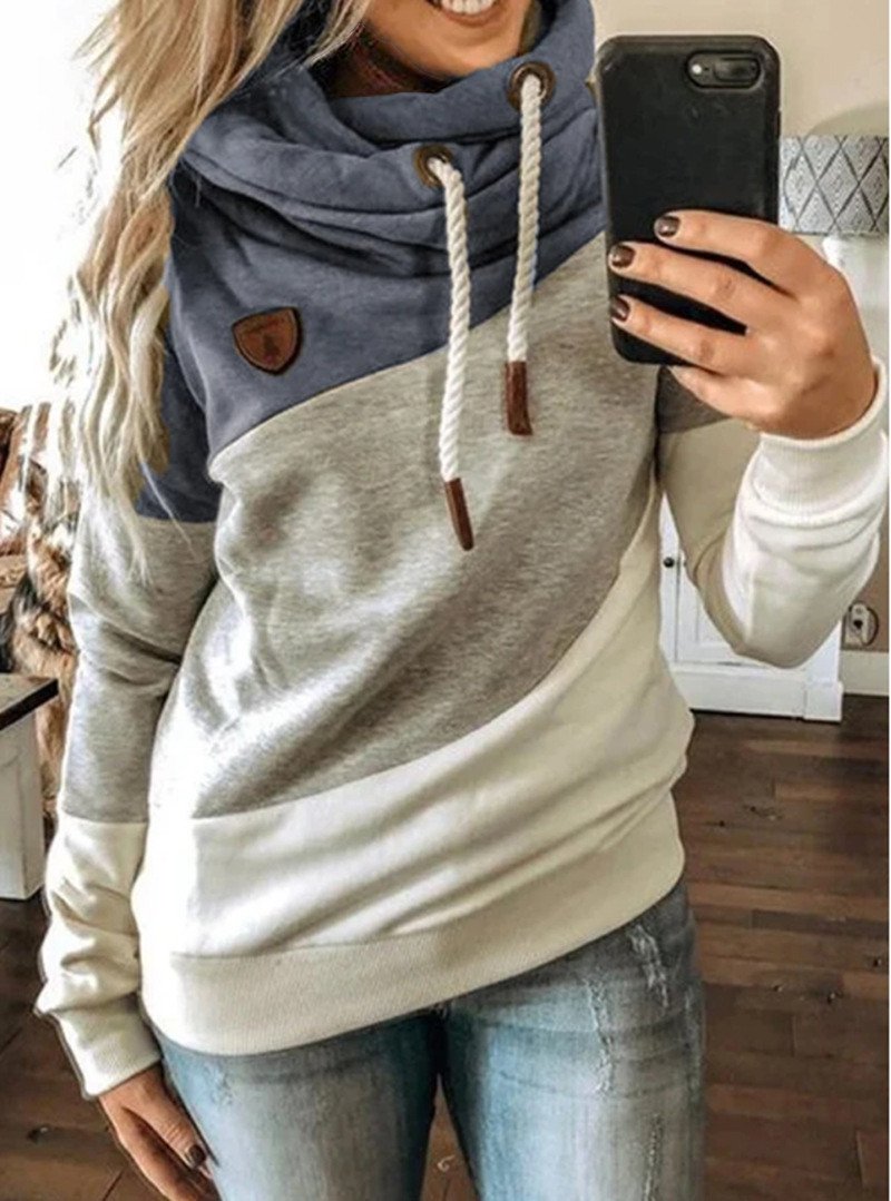 Women's Stitching Hooded Fleece Loose Sweater - Image 2
