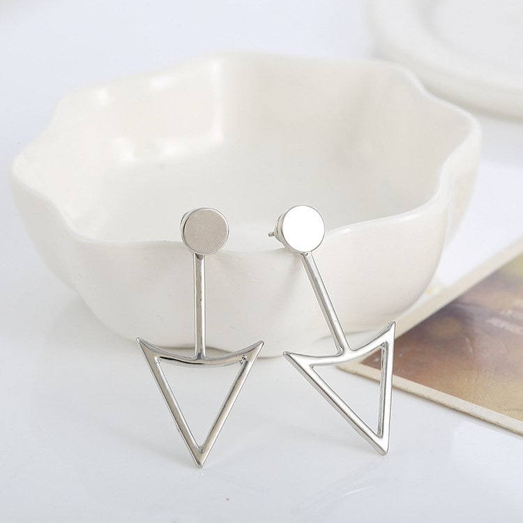 Glossy Geometric Hollow Triangle Metal Stud Earrings - Image 5