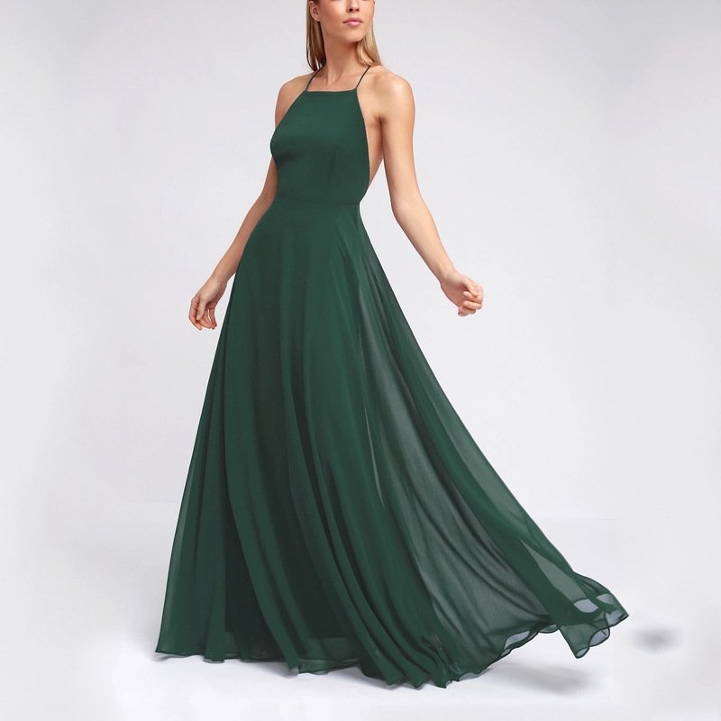 Chiffon big swing sexy backless suspender skirt long dress