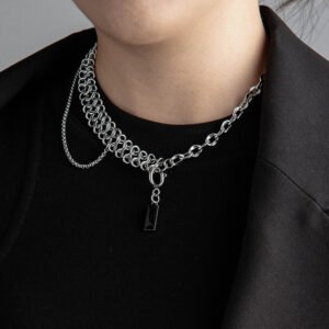 Black Gem Detachable Design Necklace