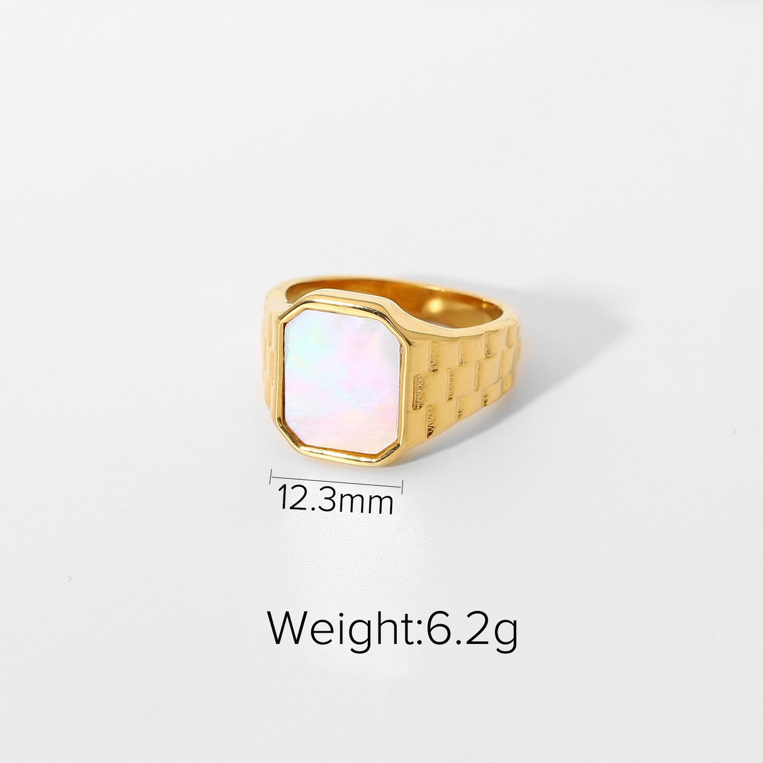 Fashion Stainless Steel Jewelry Lady Green Malachite White Shell Epoxy Rectangular Ring - Image 6