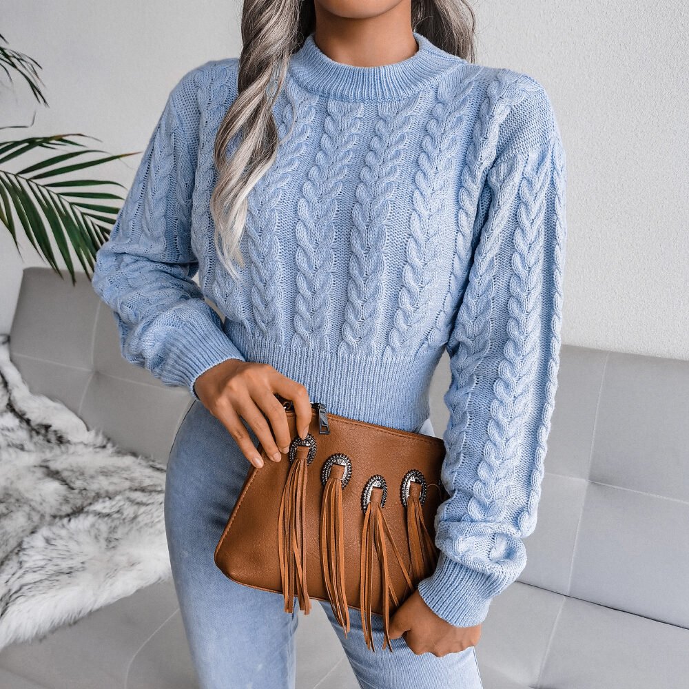 Cable Knit Waist Cinched Cropped Sweater - Image 12