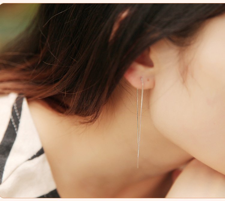 Long simple tassel silver earrings - Image 4