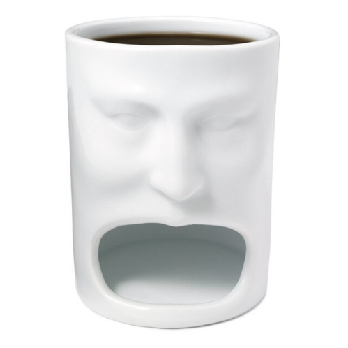 Ceramic double-layer face mug Ceramic hand cup Eating cake cup Breakfast milk cup Coffee biscuit cup - Image 3