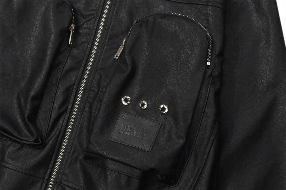 Dark Motorcycle Style Hooded Leather Jacket Men - Image 9