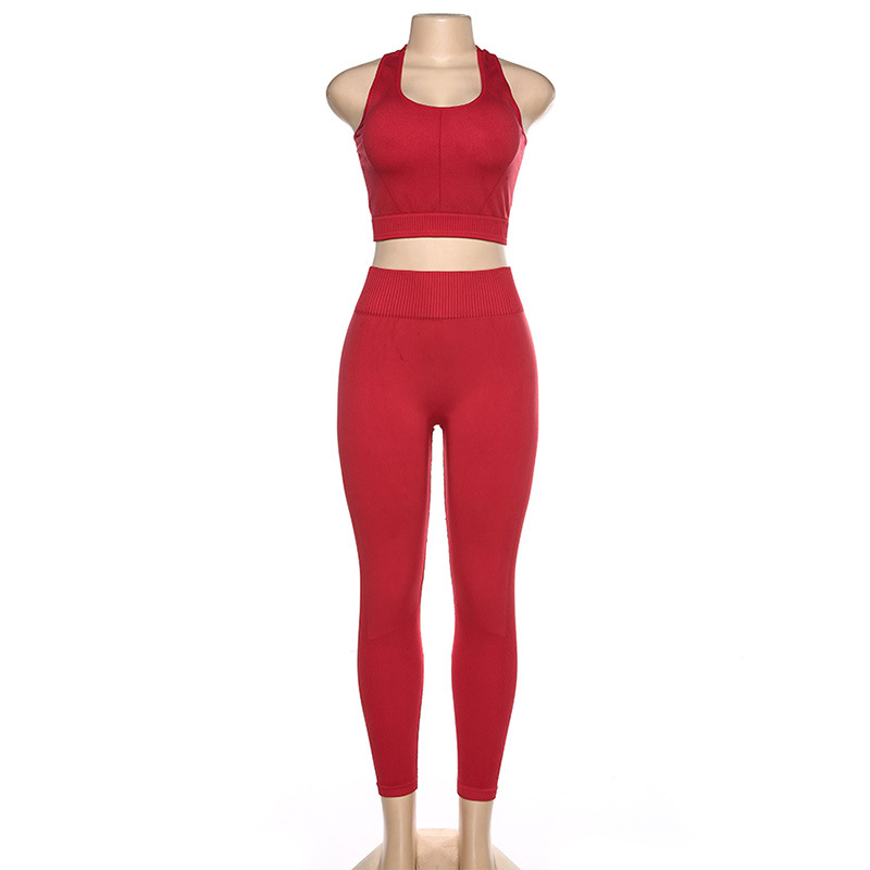 Women's Knit Seamless High Waist Yoga Exercise Fitness Set - Image 6