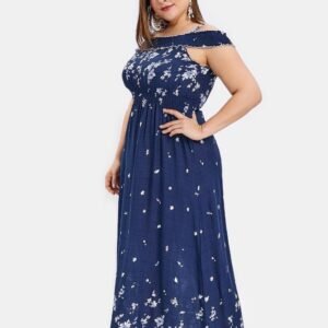One-shoulder high waist print long skirt female