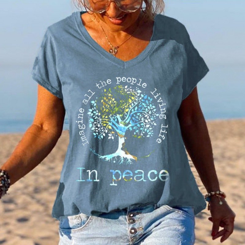Loose Fashion V-neck Cartoon Digital Printed T-shirt - Image 4