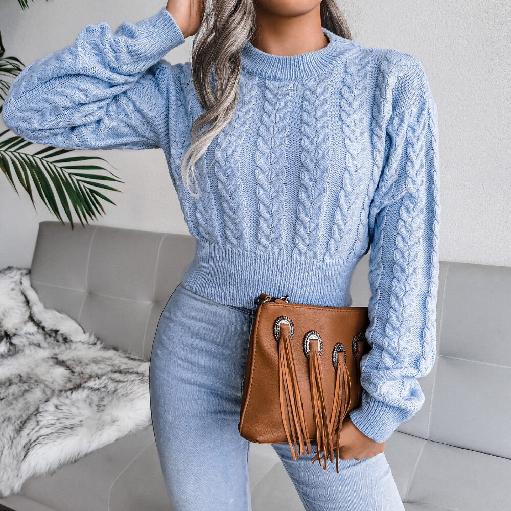 Cable Knit Waist Cinched Cropped Sweater - Image 8