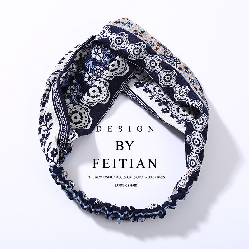 Fabric cross-knotted bow chiffon floral headband - Image 4