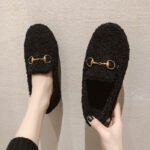 Fleece Warm Flat Cotton Shoes With Metal Chain Anti-Skid