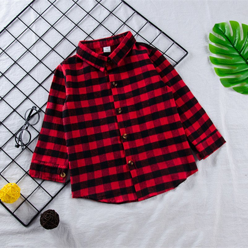 Girls red plaid letter print shirt - Image 2