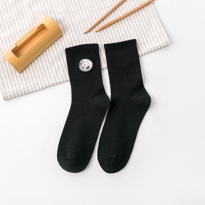 Embroidered Planet Cotton Student Tide Socks - Image 8