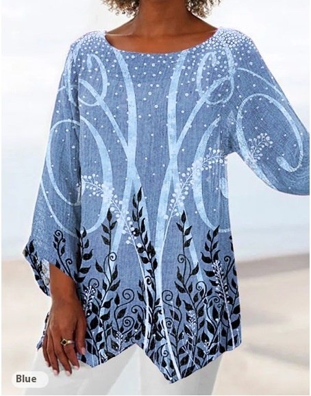 Spring And Autumn Women's Clothing Crew Neck Split Plus Size Top 3D Printing - Image 6