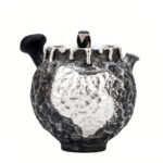 Pure 999 Fine Silver Handcrafted Textured Teapot with Silver-Tone Dripping Accents and Intricate White Floral Relief Design - Handicraft