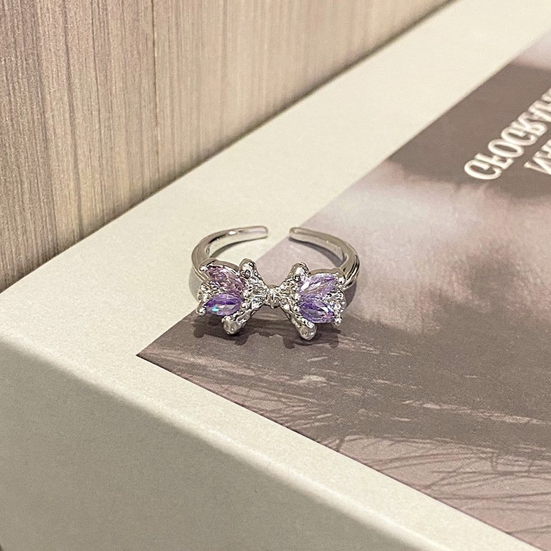Light Luxury Sweet Cool Geometric Purple Zircon Open Ring Niche Cold Style - Image 2
