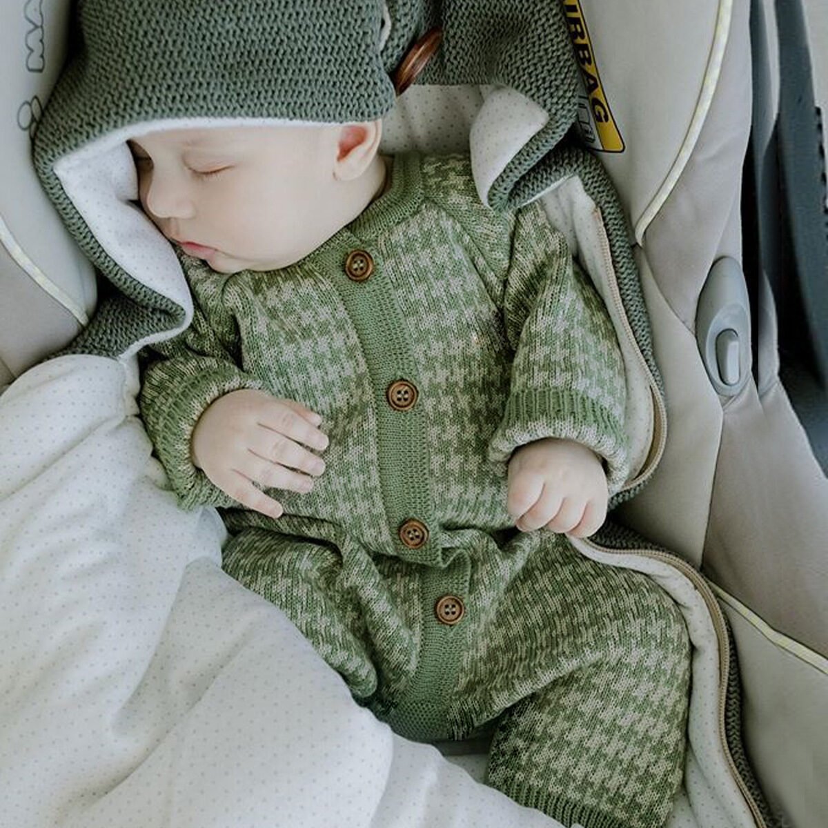 Knitted sweater cotton one-piece romper warm hat - Image 2
