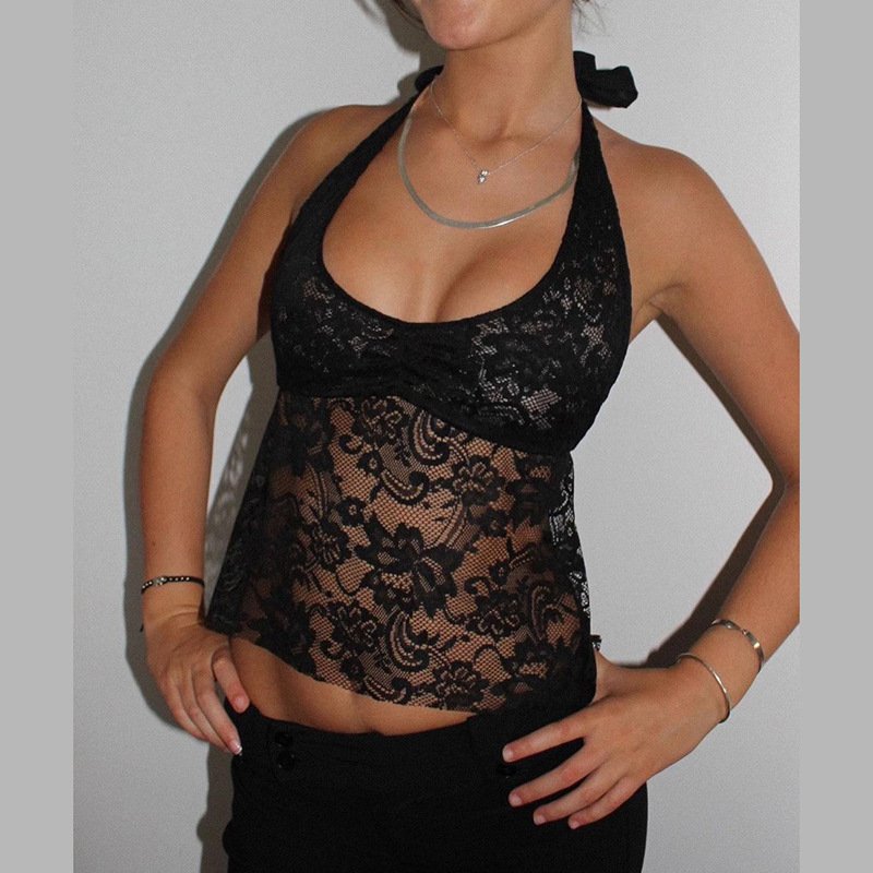 Fashion Halter Backless Lace Up Women's Lace Blouse - Image 6