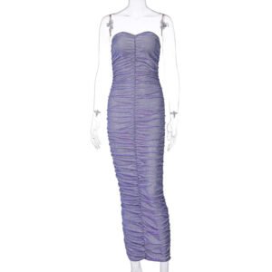 New Pleated Tight Bra Elastic Bright Silk Dress