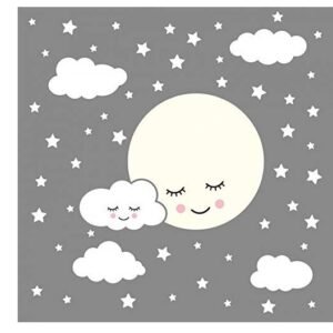 Large Size White Clouds Moon Stars Background Wall Decoration